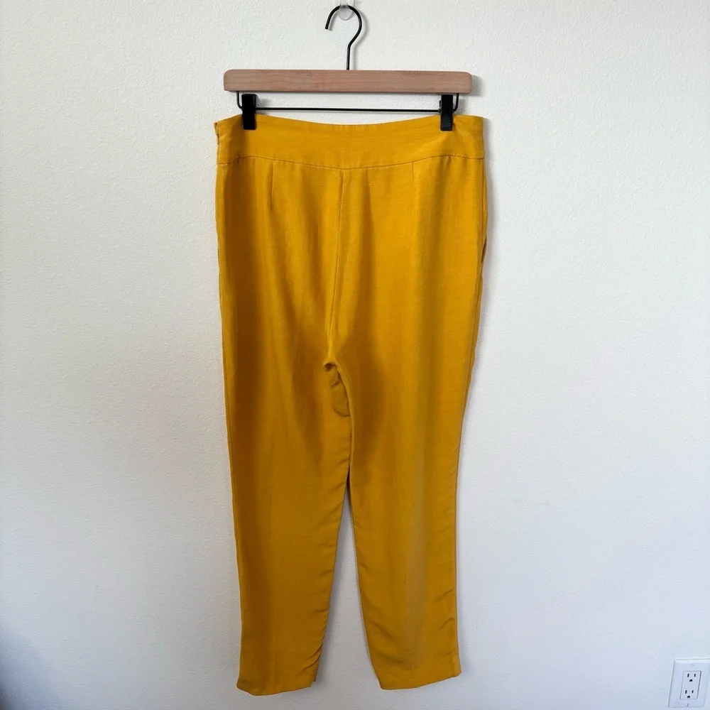 Sezane Georges Dress Pants Tailored Pleated Linen Mustard Yellow Size 8 Fr 40